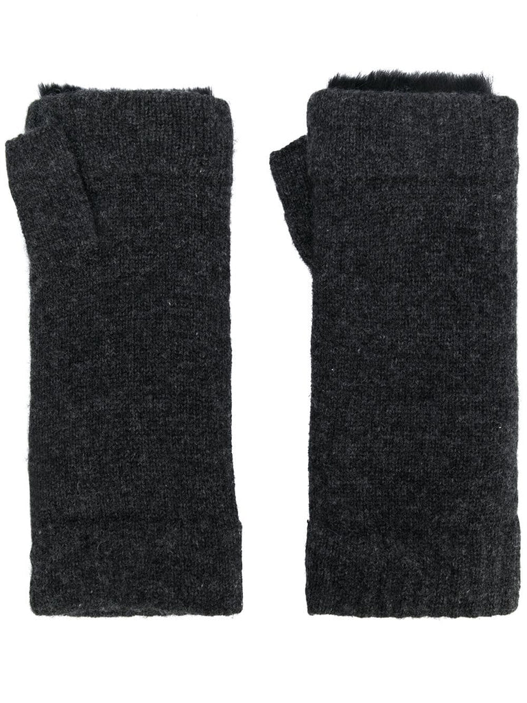 fur-trim fingerless gloves