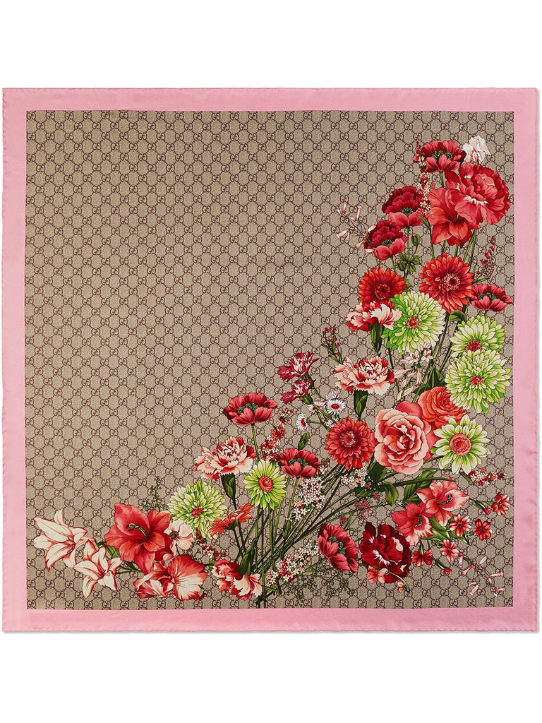 GG bouquets print silk scarf