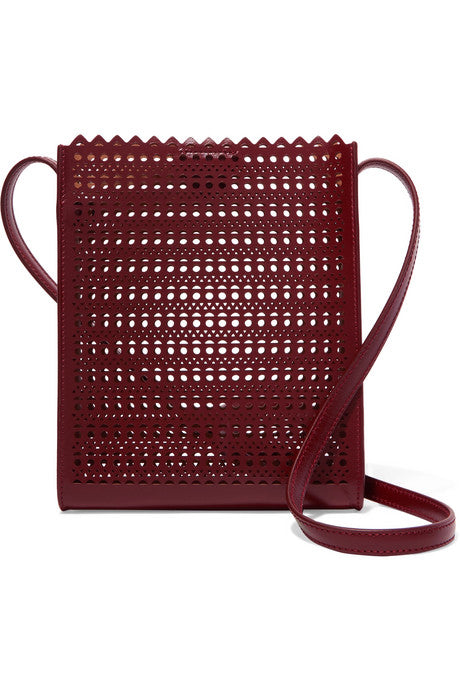 Laser-cut leather shoulder bag