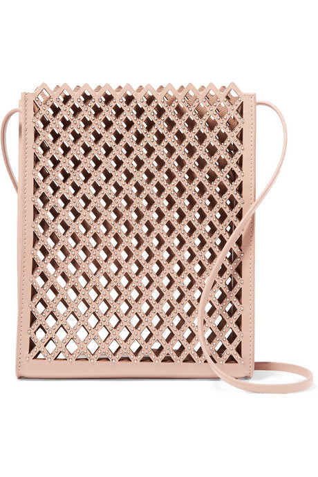 Studded laser-cut leather shoulder bag