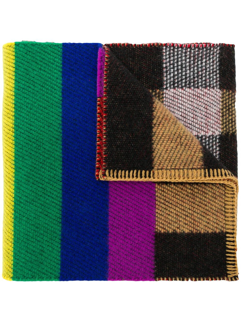 Reversible Rainbow Stripe and Check Cashmere Scarf