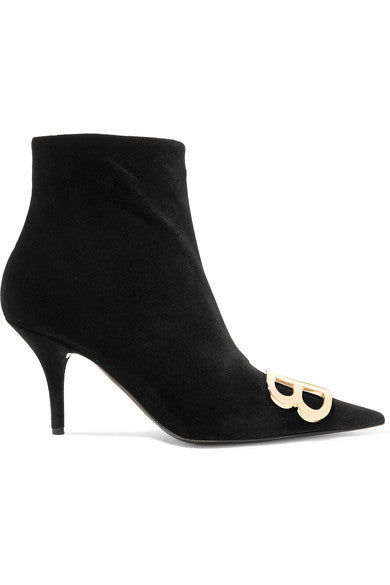 Knife logo-embellished velvet ankle boots