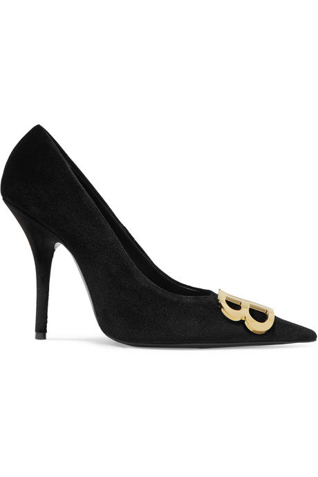 Knife logo-embellished velvet pumps