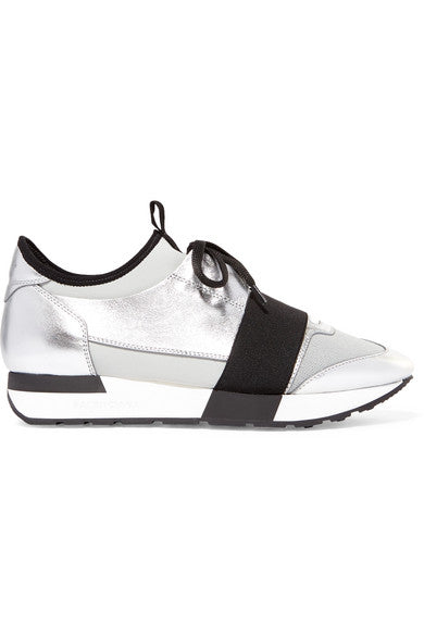 Race Runner metallic leather, mesh and neoprene sneakers