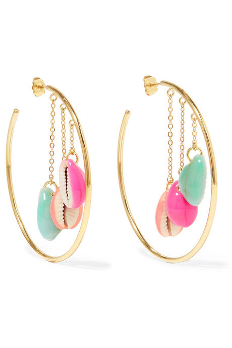 Gold-plated, shell and enamel hoop earrings