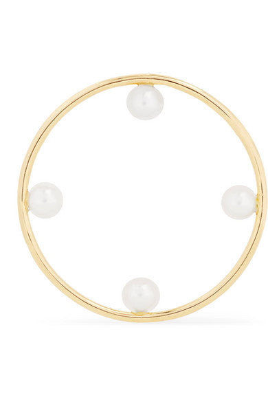 14-karat gold pearl hoop earring