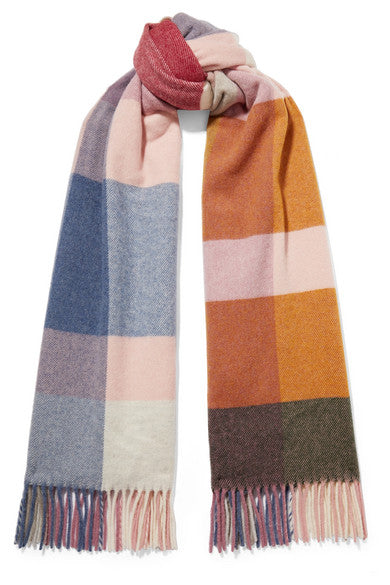 Burbot fringed checked wool and cashmere-blend scarf