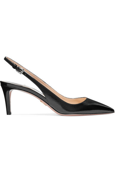 Textured patent-leather slingback pumps