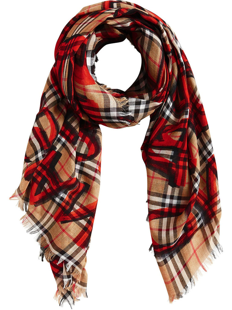 graffiti-print check scarf