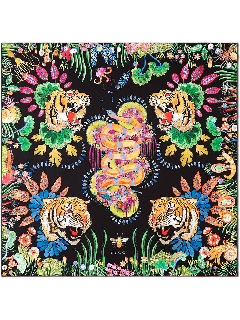 Tigers and Kingsnake print silk scarf