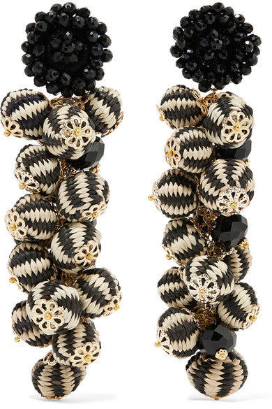 Cluster bead, silk and gold-tone earrings