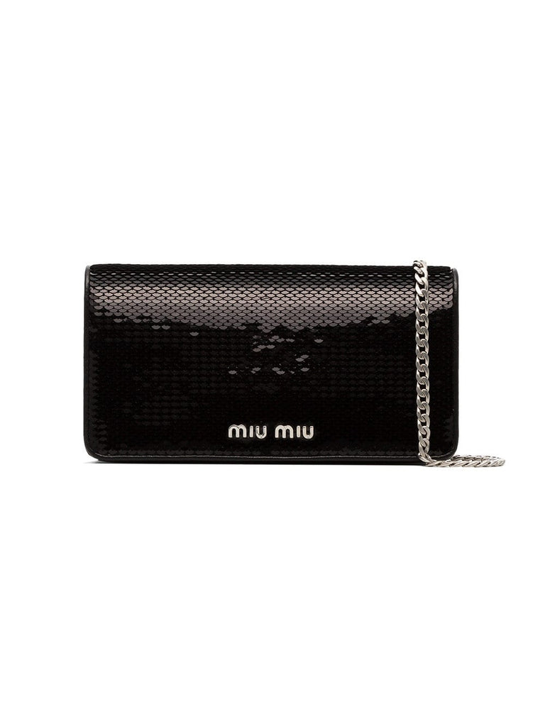 black sequin leather wallet on a chain