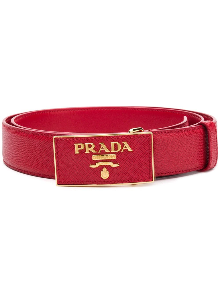 Saffiano leather logo belt