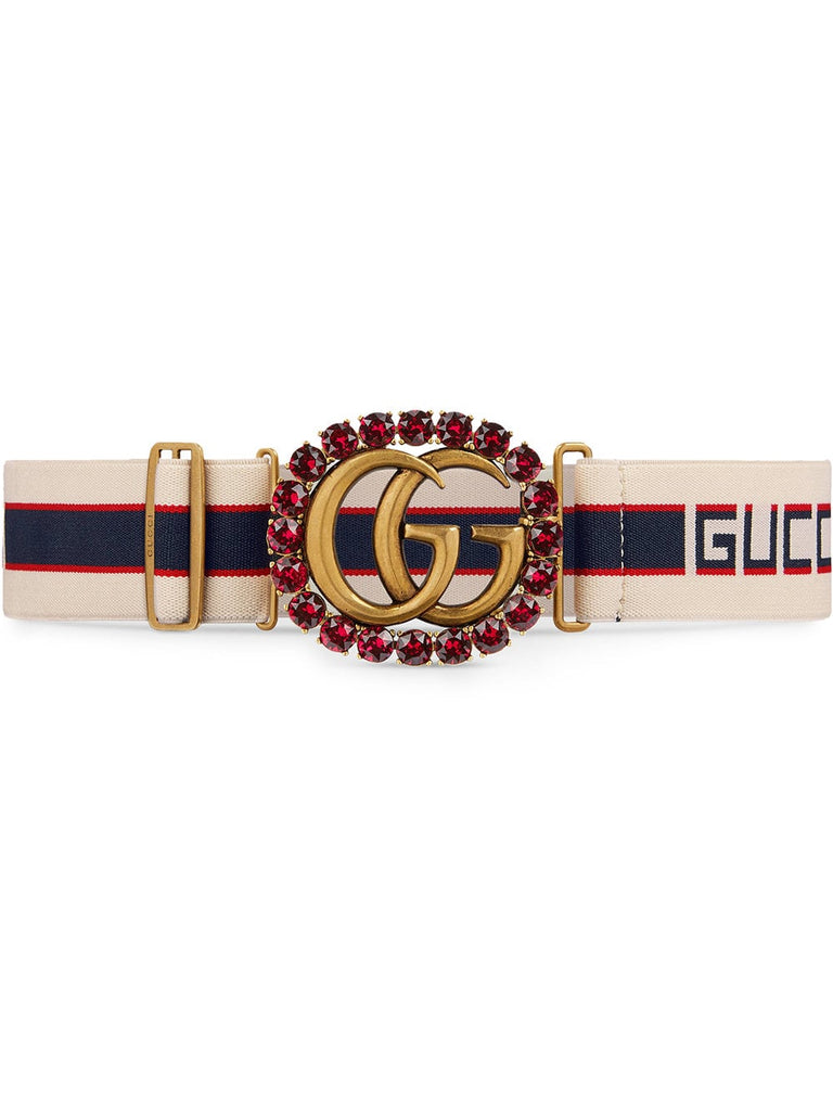 Gucci stripe belt with Double G and crystals