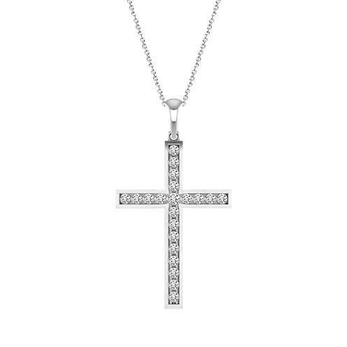 Womens 1/2 CT. T.W. Genuine White Diamond 10K Gold Cross Pendant Necklace