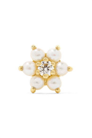 18-karat gold, pearl and diamond earring