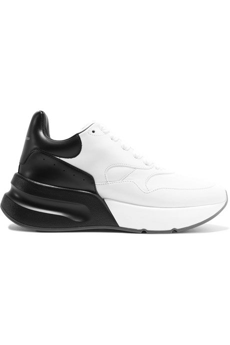 Two-tone leather exaggerated-sole sneakers