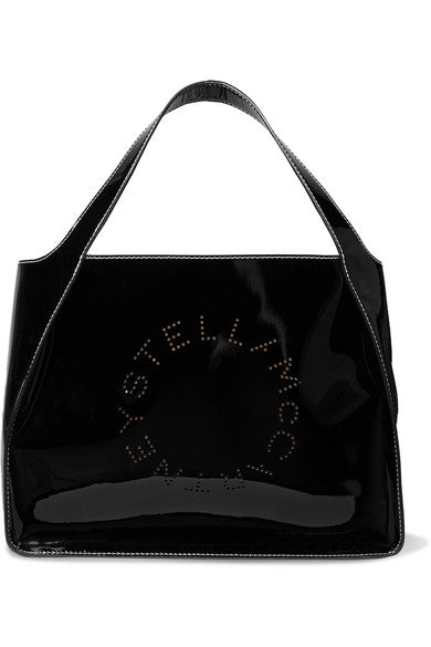 Perforated faux patent-leather tote