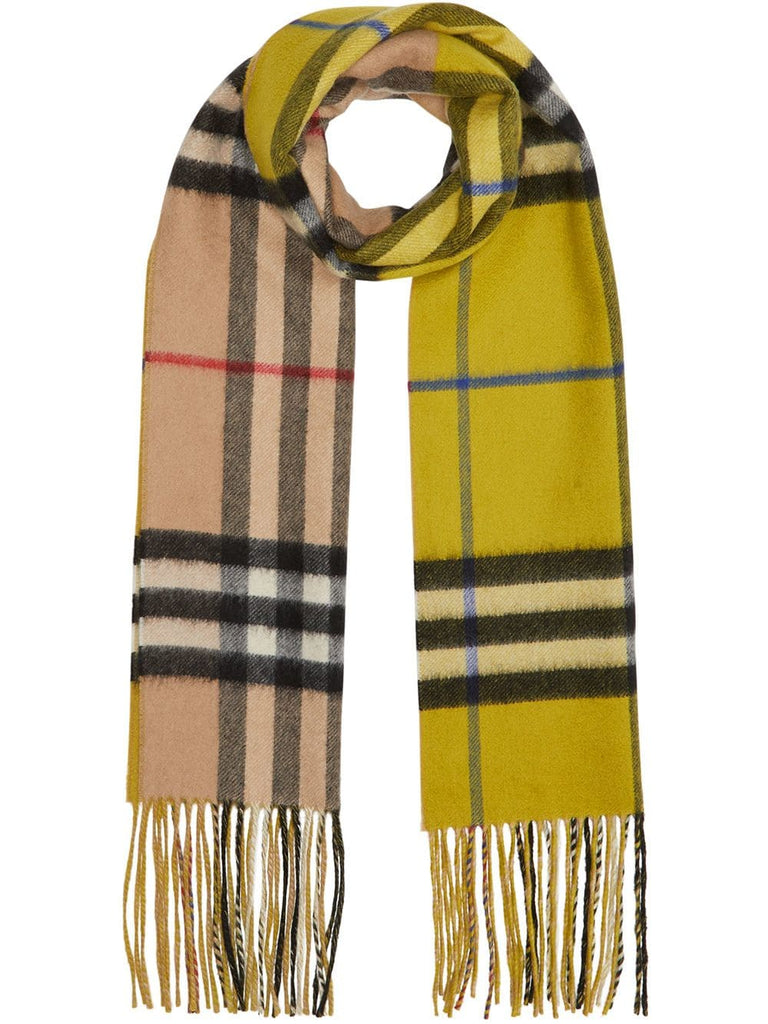 Long Reversible Check Double-faced Cashmere Scarf