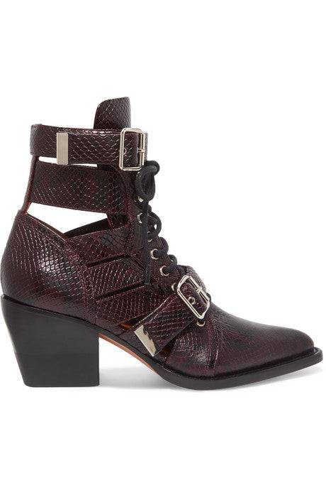 Rylee cutout snake-effect leather ankle boots