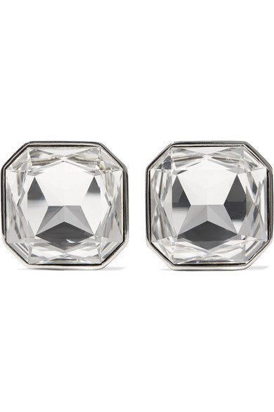 Smoking silver-tone crystal clip earrings