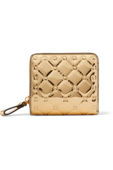 Valentino Garavani The Rockstud Spike embossed mirrored-leather wallet