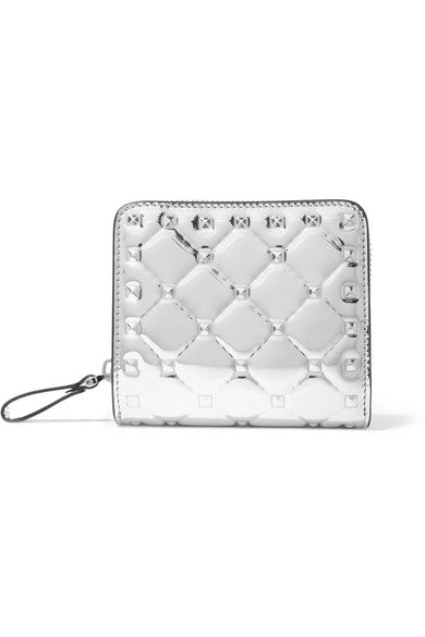 Valentino Garavani The Rockstud Spike quilted metallic patent-leather wallet