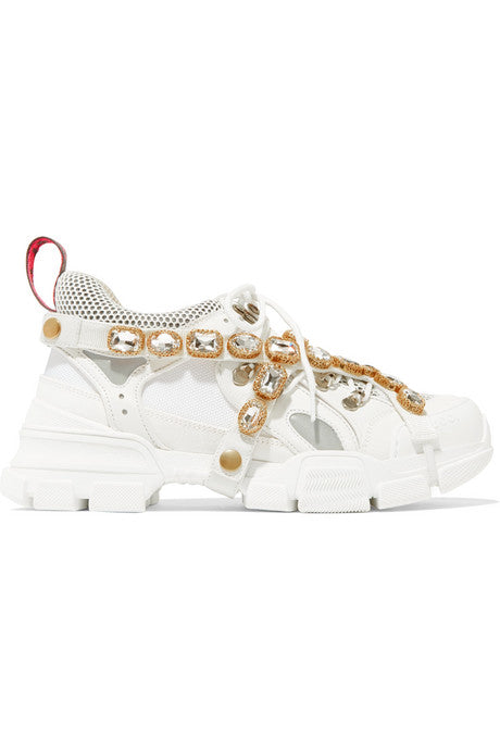 Flashtrek embellished logo-embossed leather, suede and mesh sneakers