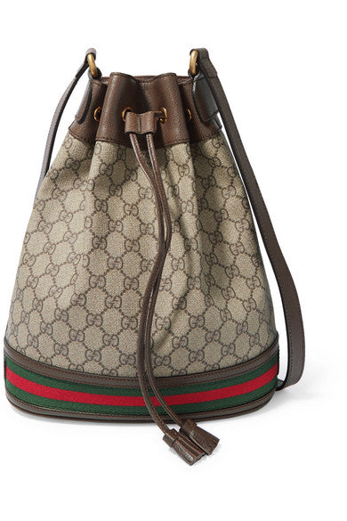 Ophidia textured leather-trimmed printed coated-canvas bucket bag