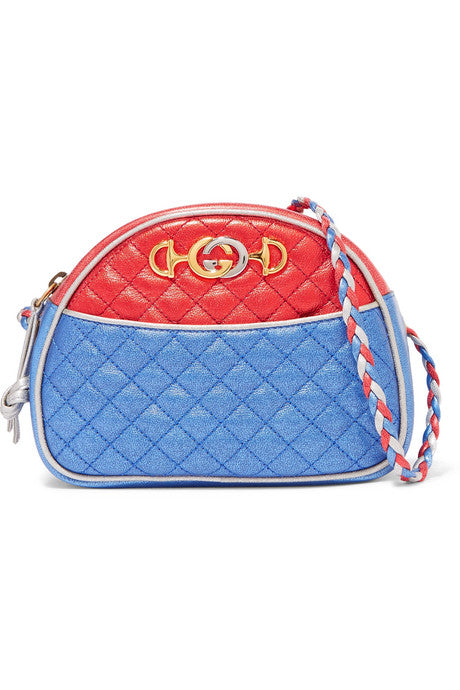 Quilted color-block metallic leather shoulder bag