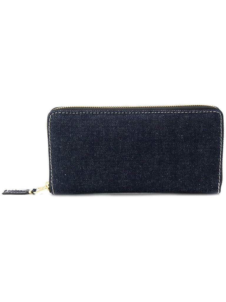 denim zip around wallet