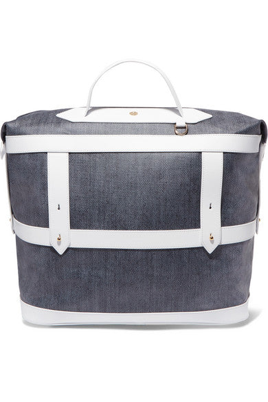 Leather-trimmed canvas weekend bag