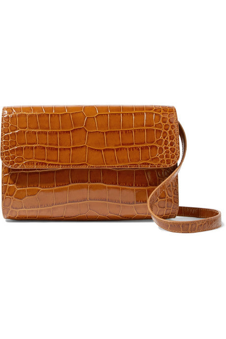 Cross-over croc-effect leather shoulder bag