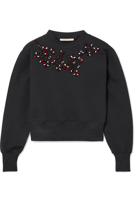 Cropped embellished cotton-jersey sweatshirt