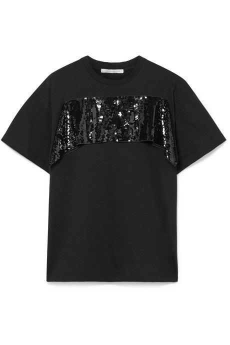 Sequined tulle-trimmed cotton-jersey T-shirt