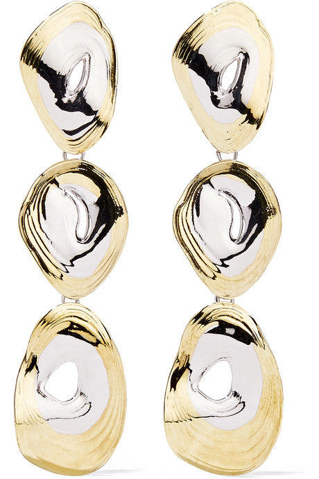 Triple Tier gold-tone and rhodium-plated earrings