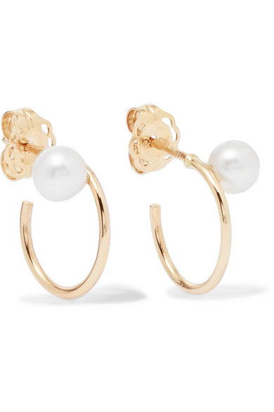 Lara 9-karat gold pearl hoop earrings