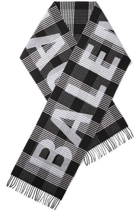 Fringed checked intarsia wool scarf