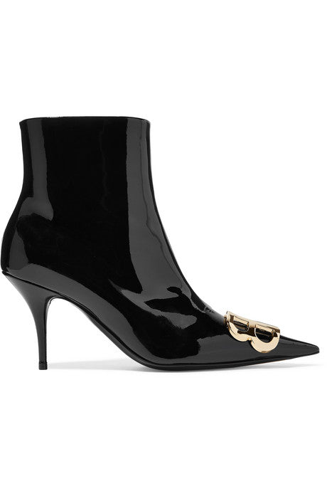 Knife logo-embellished patent-leather ankle boots