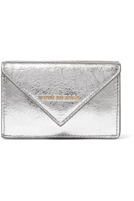 Papier mini printed metallic textured-leather wallet