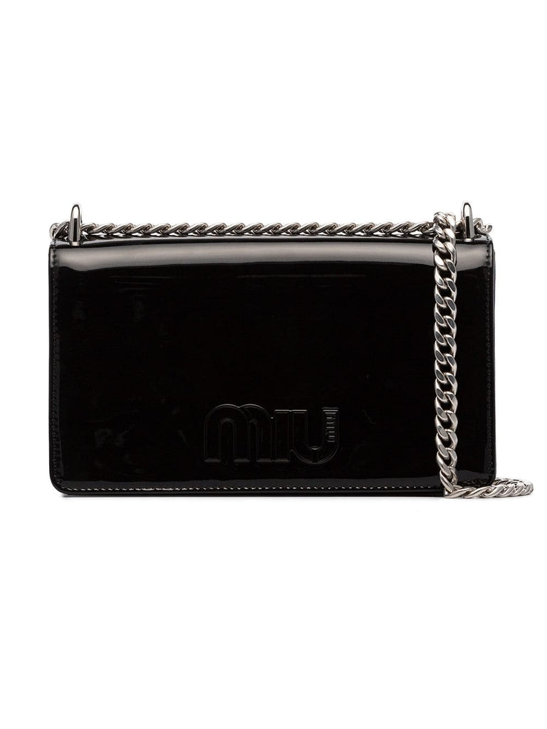 Black Logo Patent Leather Crossbody Bag