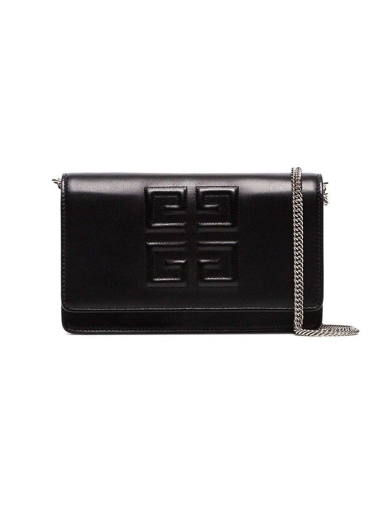 black logo embossed small leather bag