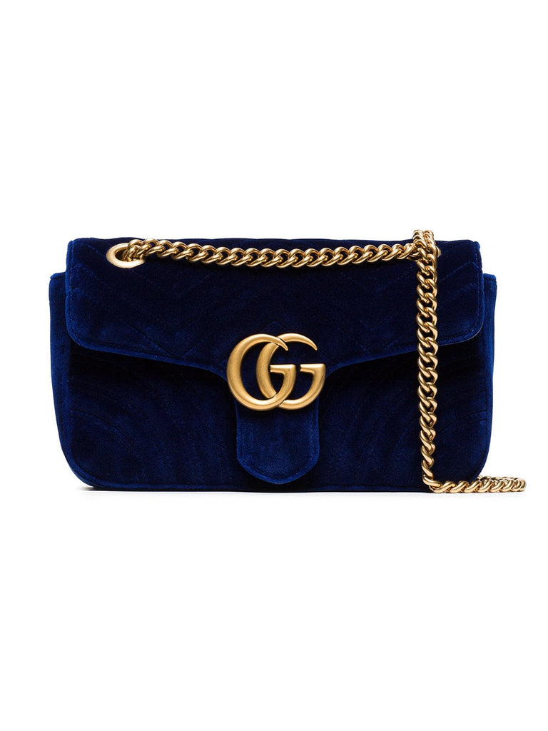 blue Marmont small quilted velvet shoulder bag