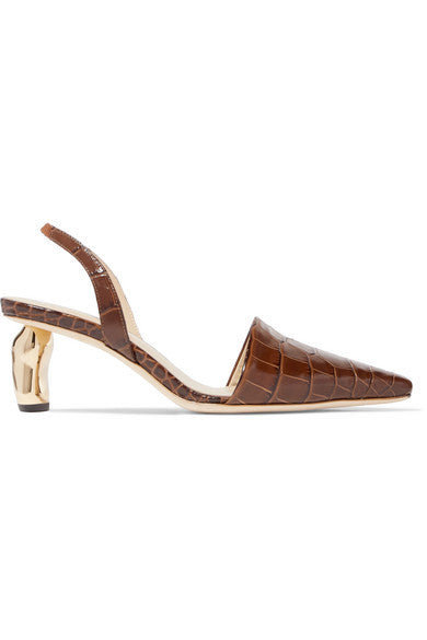 Conie croc-effect leather slingback pumps