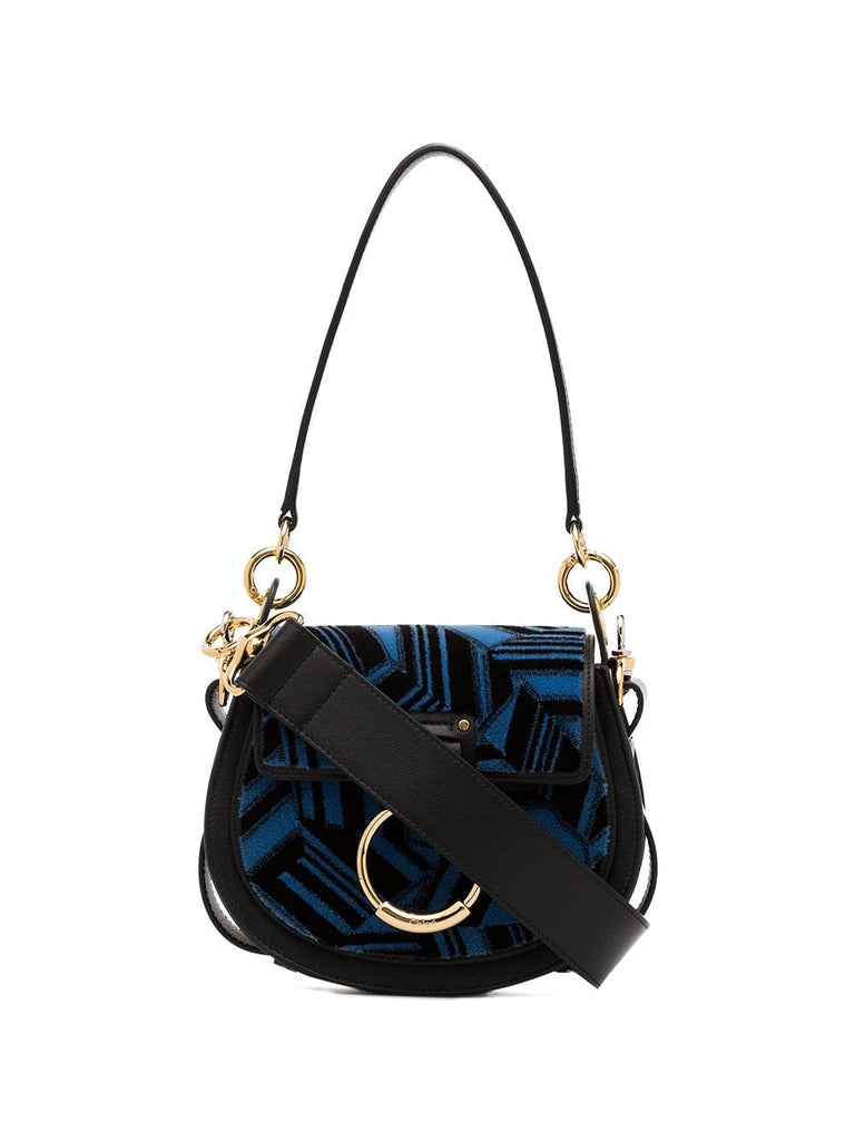 blue and black leather Tess Small Embroidered shoulder bag