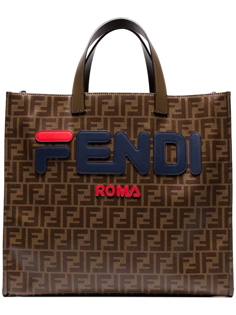 Fendi Mania brown logo print tote bag