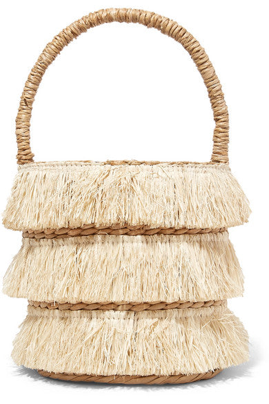 Lolita mini fringed woven straw tote