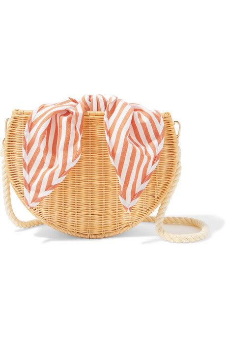 Dylan wicker and striped cotton-canvas shoulder bag