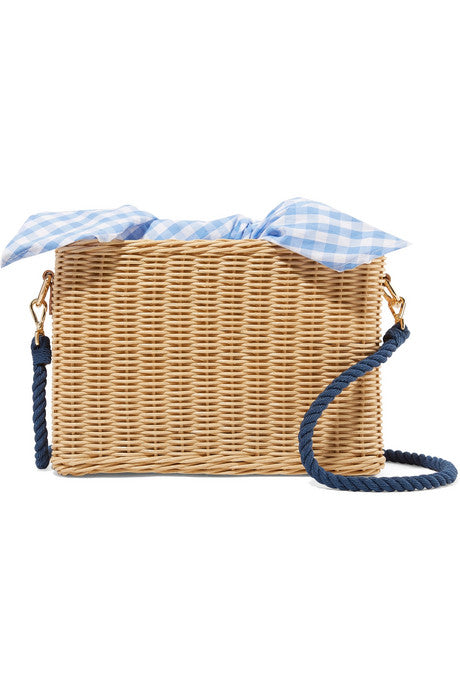 Chloe wicker and gingham cotton-canvas shoulder bag