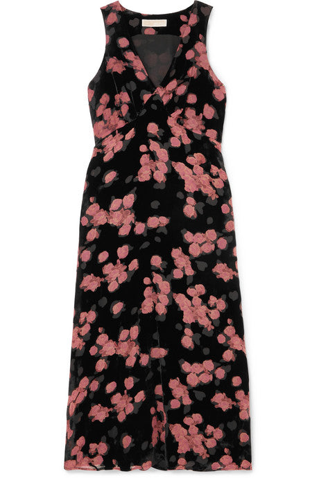 Floral-print devoré-chiffon midi dress